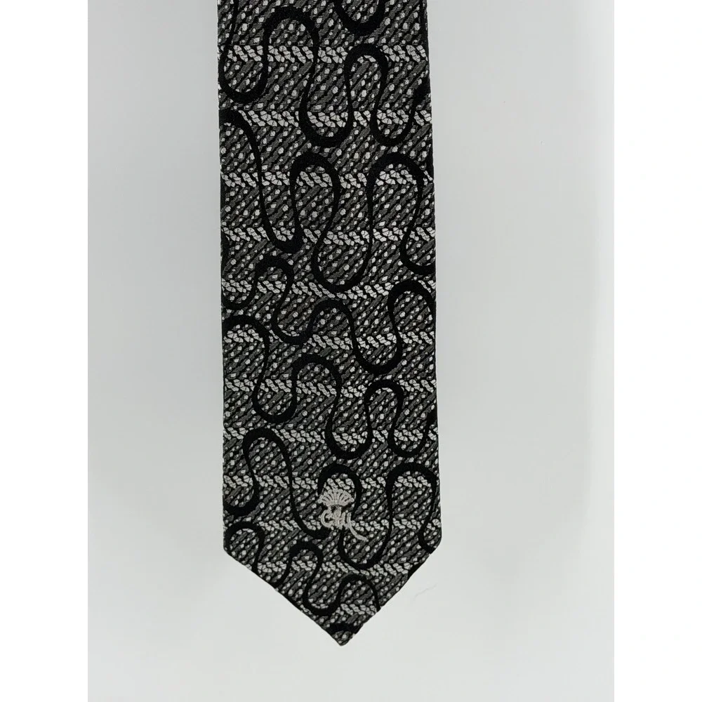 Vintage Countess Mara New York Silk Tie Silver Black Abstract Geometric Coronet